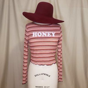 👄HOST PICK👄Papaya Striped HONEY Stich Finished Hem Long Sleeve Tee